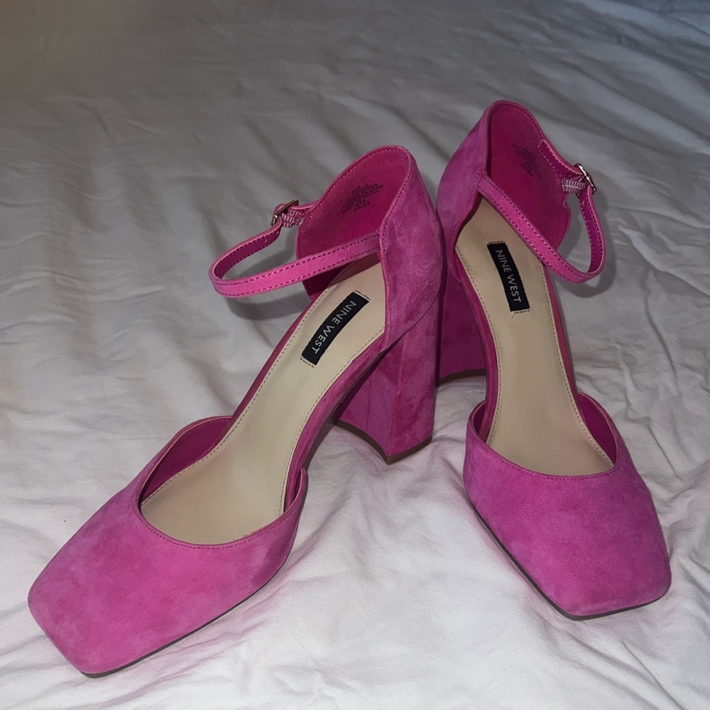 Nine West Hot Pink Suede Block Heels